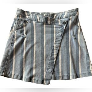 KUT From the Kloth Striped Denim Mini Skirt Size 8 Snap Front Distressed Blue